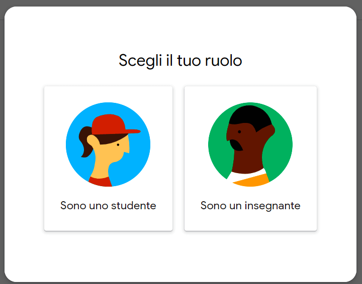 google classroom-scegli-ruolo